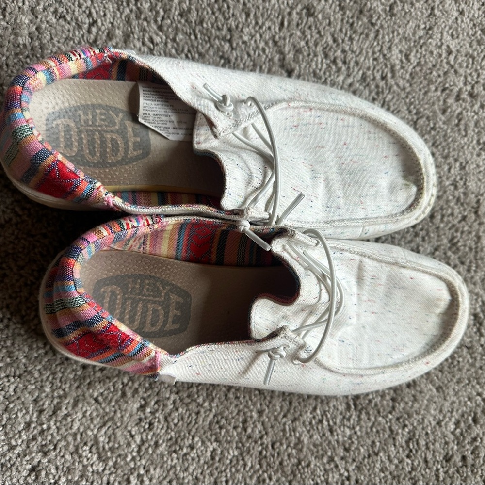 Hey Dude White Shoes with Colorful Accents